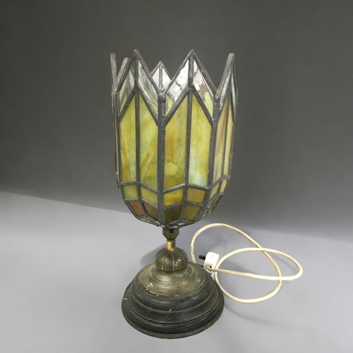 444 - Vintage Tiffany Style Lead Glazed Lamp (H43cm), together with a Vintage Brass Lamp (H36cm).