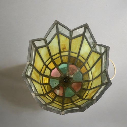 444 - Vintage Tiffany Style Lead Glazed Lamp (H43cm), together with a Vintage Brass Lamp (H36cm).