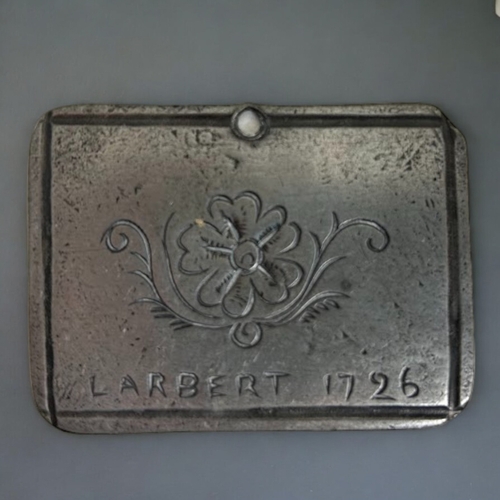 413 - A 1726 'Larbert' pewter Scottish beggars badge.70 x 52mm