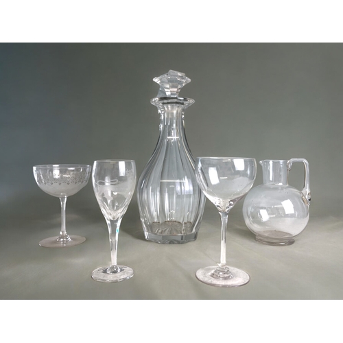 413 - A miscellaneous collection of antique glass.Including a signed engraved Stephen Rickard glass, pitch... 