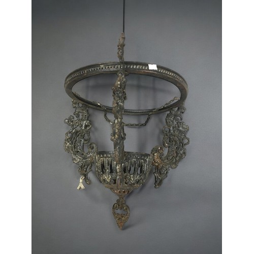 446 - 2 x Vintage Hanging Lamps in the Pierced Continental Style, one being Brass the other Iron. A/F.