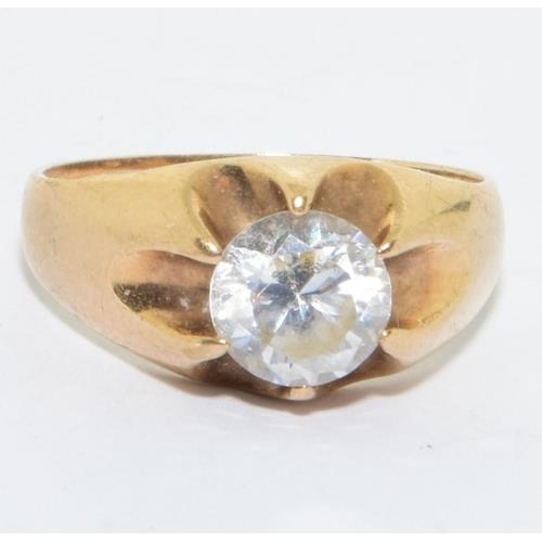 159 - 9ct gold gents large signet ring with single stone setting 4.5g size Q