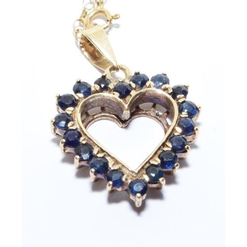 160 - 9ct gold Sapphire heart shape pendant necklace chain is 40cm long