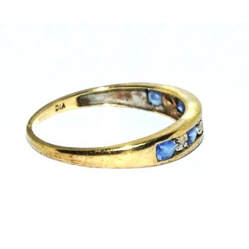 161 - 9ct gold Diamond and Tanzanite 1/2 eternity hall marked as Diamond in the ring  ring size O