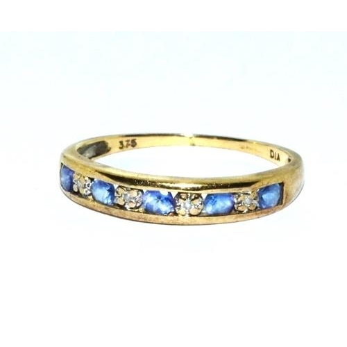 161 - 9ct gold Diamond and Tanzanite 1/2 eternity hall marked as Diamond in the ring  ring size O