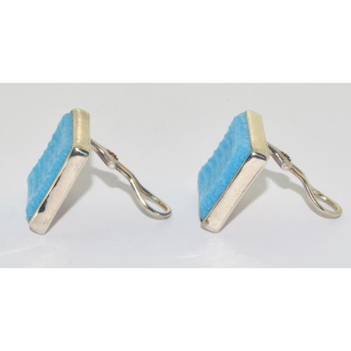 182 - 925 silver Turquoise colour large square clip on earrings