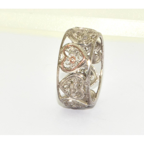 252 - 925 silver and gold Clogau  ladies full eternity ring made as open work heart decoration size O