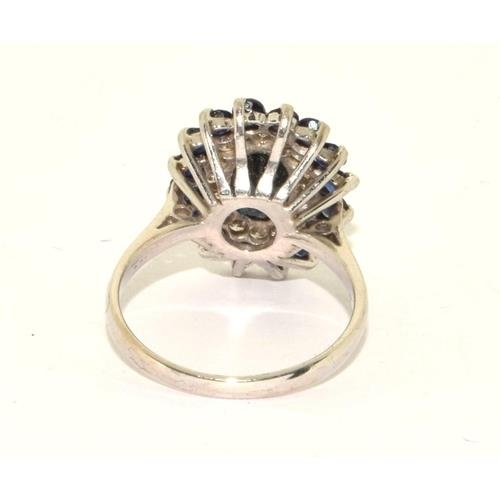 290 - 18ct white gold Ladies Diamond and Sapphire large cluster /cocktail ring 4.5g size M