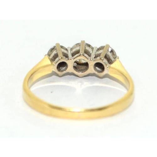 377 - 18ct gold 3 stone diamond ring approx 40 points size K