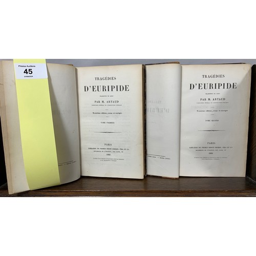 45 - Euripide - Tragédies Tome 1 & Tragédies Tome 2 (Librarie de Firmin Didot 1866). Librarie de Firm... 