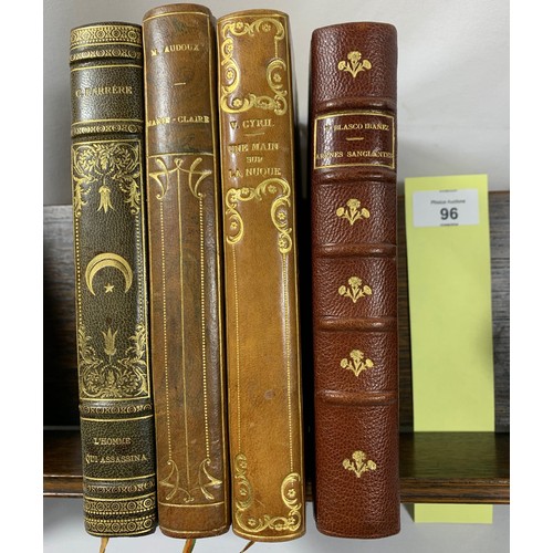 96 - 4 x Antique Part Leather French Fiction Classics inc: L'homme qui assassina (Claude Farrère 1907) Ma... 