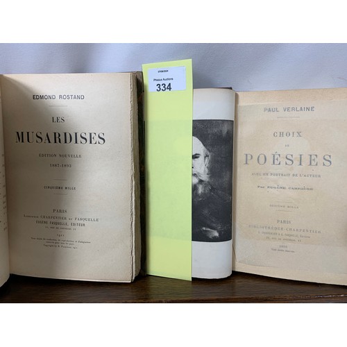 334 - 3 Antique French Poetry Volumes inc: Choix de Poésies (Paul Verlaine - rare Issue with Portrait), 18... 