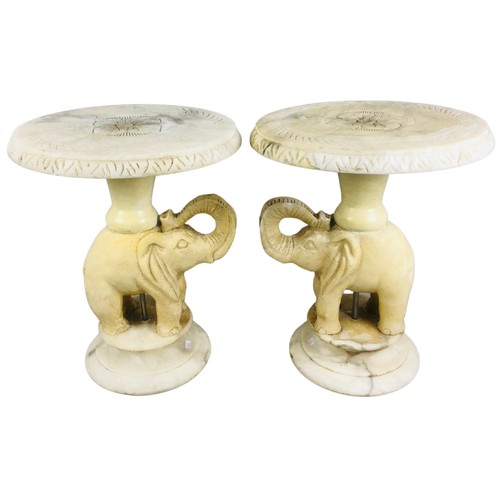 39 - Pair of Alabaster Carved Elephant Wine Tables.