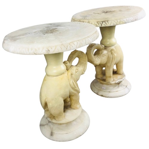 39 - Pair of Alabaster Carved Elephant Wine Tables.