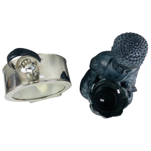 467 - Seated Buddha with Lotus Flower Pant Holder and a Large Spherical Storm Lamp Candle Holder