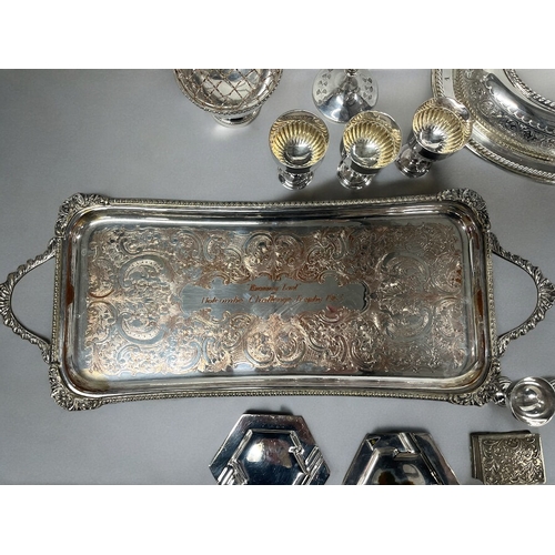 261 - A collection of 19th century and later silver plate table ware.Including a fine quality engraved lid... 