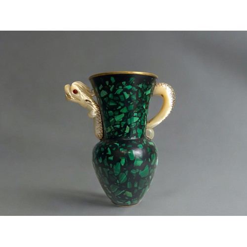 1 - A rare Chinese Lacquer pitcher. Inlaid with polished Malachite. The 'Dragon' handle & spout carv... 