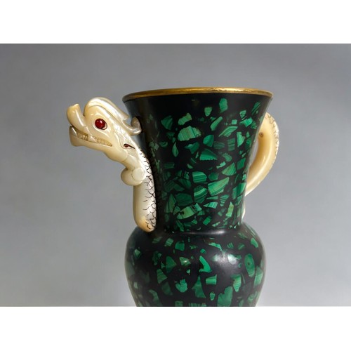 1 - A rare Chinese Lacquer pitcher. Inlaid with polished Malachite. The 'Dragon' handle & spout carv... 