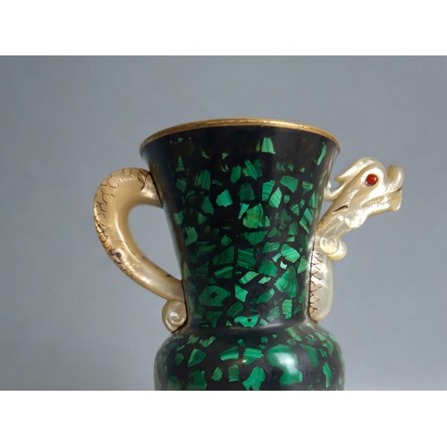 1 - A rare Chinese Lacquer pitcher. Inlaid with polished Malachite. The 'Dragon' handle & spout carv... 