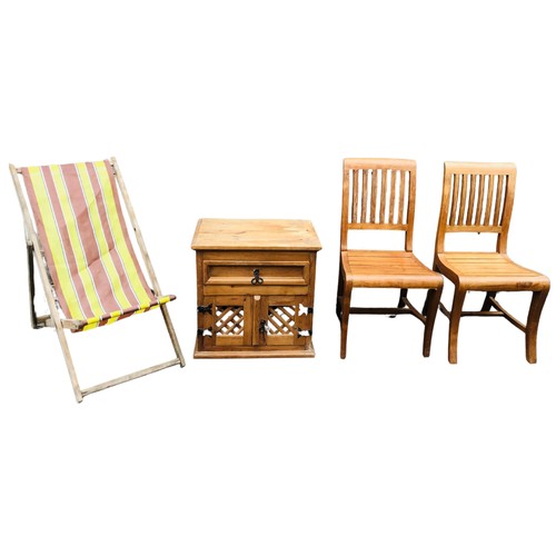 40 - Vintage Deckchair, Pair of Colonial Style Chairs and a Mexican Pine Unit