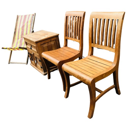 40 - Vintage Deckchair, Pair of Colonial Style Chairs and a Mexican Pine Unit