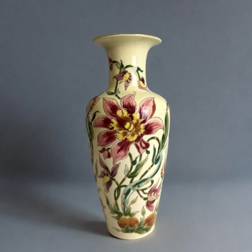 481 - Hand painted Zsolnay Pecs porcelain vase.Foliate design.Height - 27cm