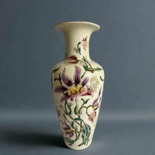 481 - Hand painted Zsolnay Pecs porcelain vase.Foliate design.Height - 27cm