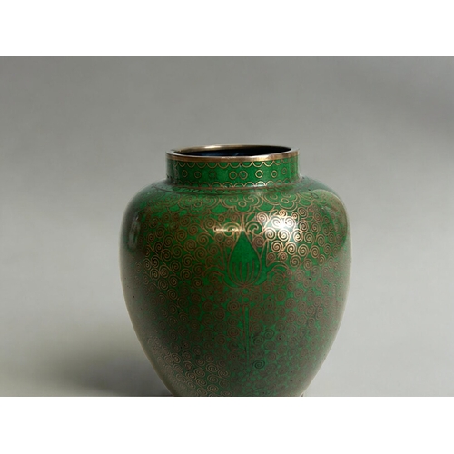 139 - A fine quality Japanese cloisonne jar.Meiji period.Green ground with detailed foliate design.Height ... 