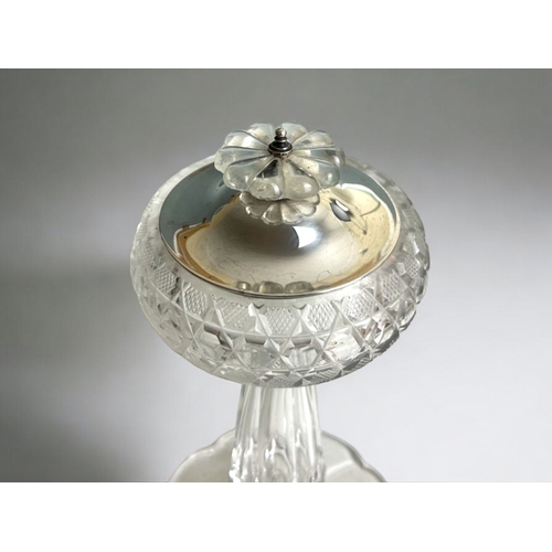 484 - A silver lidded & crystal sweetmeat pedestal dish.Birmingham hallmarks.Height - 20cm