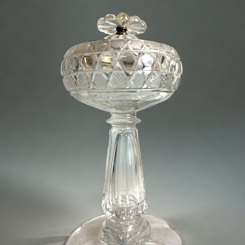 484 - A silver lidded & crystal sweetmeat pedestal dish.Birmingham hallmarks.Height - 20cm