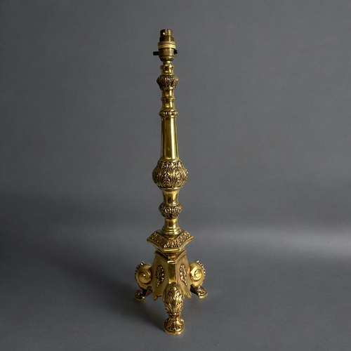 487 - A continental gilt metal tripod lamp.Height - 55cm