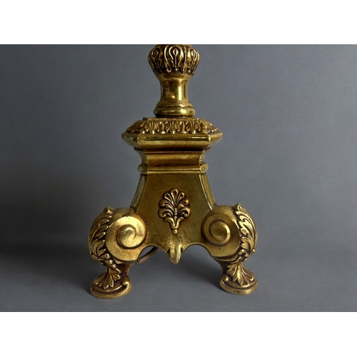 487 - A continental gilt metal tripod lamp.Height - 55cm