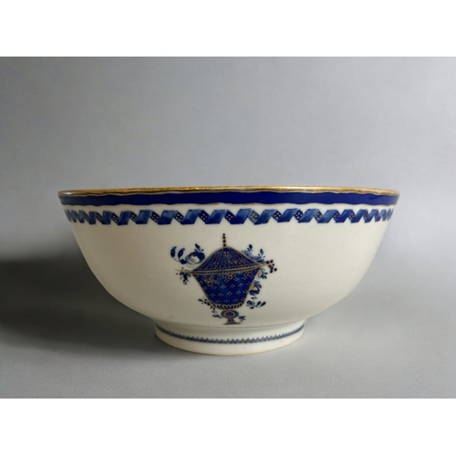 128 - A Chinese export porcelain bowl.Qianglong period.Hand painted with cobalt stylised vases.8 x 18cm... 