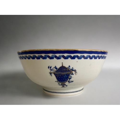 128 - A Chinese export porcelain bowl.Qianglong period.Hand painted with cobalt stylised vases.8 x 18cm... 