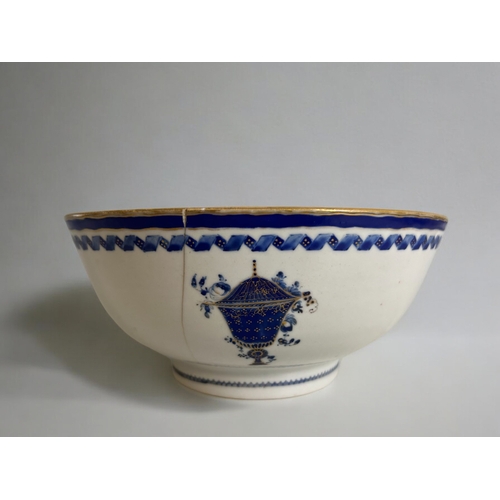 128 - A Chinese export porcelain bowl.Qianglong period.Hand painted with cobalt stylised vases.8 x 18cm... 