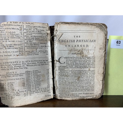 63 - The English Physician Enlarged. Totally collapsed leather volume c. 17th/early 18th Century