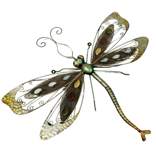 494 - Metal Garden Ornamental Items to Include Dragonfly, Bird, and Sun and Moon Wall Art.