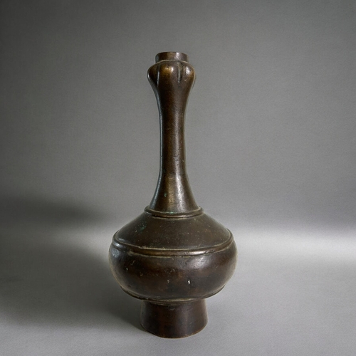 3 - A Chinese Bronze garlic head bottle, Suantouping.Ming dynasty, 16th century.Globular form body with ... 