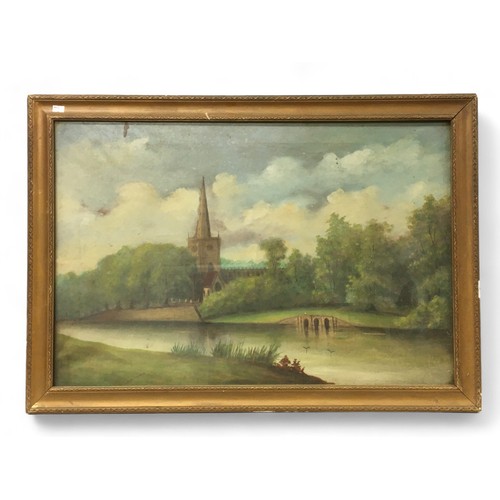 393 - 19th Century Pair of Oil on Canvas Paintings - Both framed and Glazed, Landscapes Church Scene and C... 