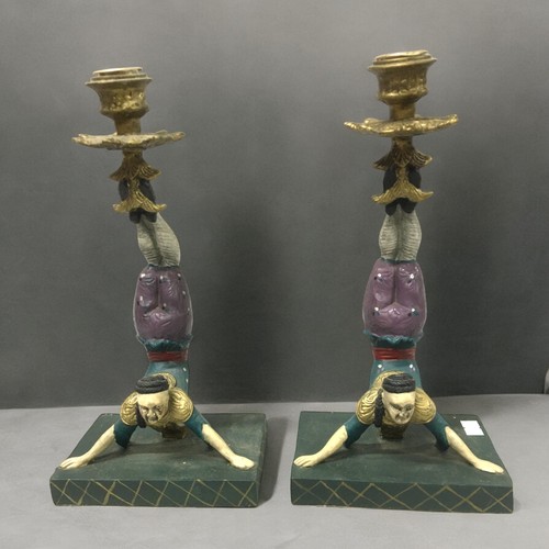 7 - Pair of Chinese Acrobat Candlesticks together with a Ceramic Large Austin Sculpture of a Lady on a R... 