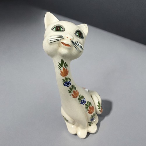 405 - Pair of Ceramic Mid Century Deco Style Long Necked Cats Italian Made.Largest 29cm tall.