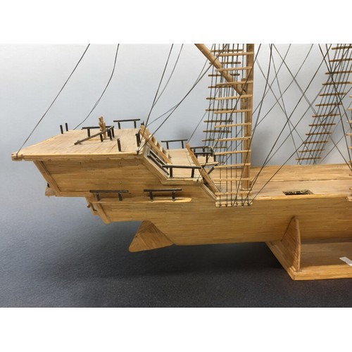 364 - Large Scratch Built Galleon, Constructed using Match Sticks.H 77cmL 98cm