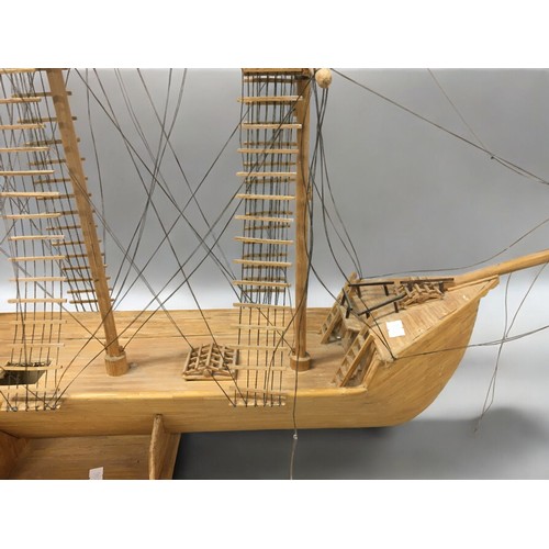 364 - Large Scratch Built Galleon, Constructed using Match Sticks.H 77cmL 98cm