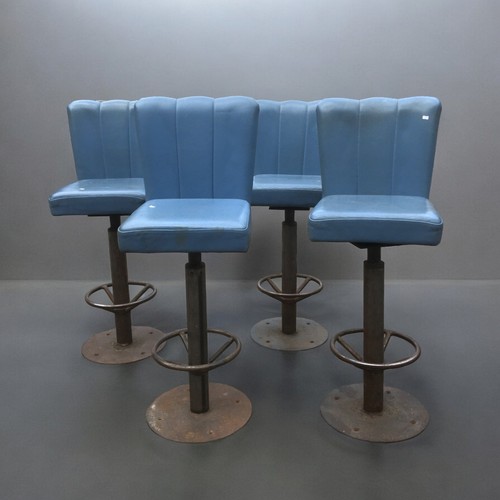 62 - 4 x Blue Leatherette Barstools Heavy and well engineered 1950's Style Clam Backs.Height to Seat 82cm... 