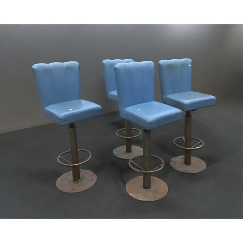 62 - 4 x Blue Leatherette Barstools Heavy and well engineered 1950's Style Clam Backs.Height to Seat 82cm... 