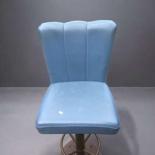 62 - 4 x Blue Leatherette Barstools Heavy and well engineered 1950's Style Clam Backs.Height to Seat 82cm... 