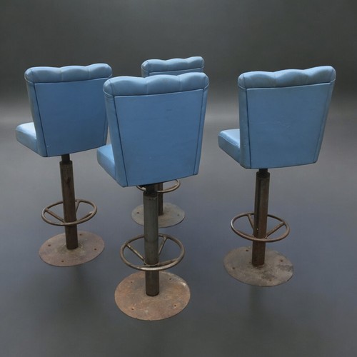 62 - 4 x Blue Leatherette Barstools Heavy and well engineered 1950's Style Clam Backs.Height to Seat 82cm... 