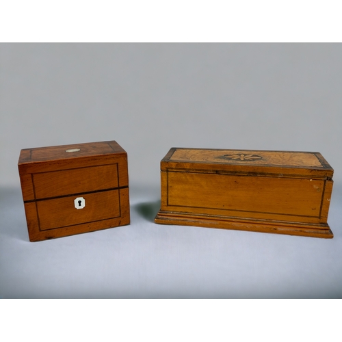 513 - A collection of antique boxes. Including Marquetry examples and a perfume box.