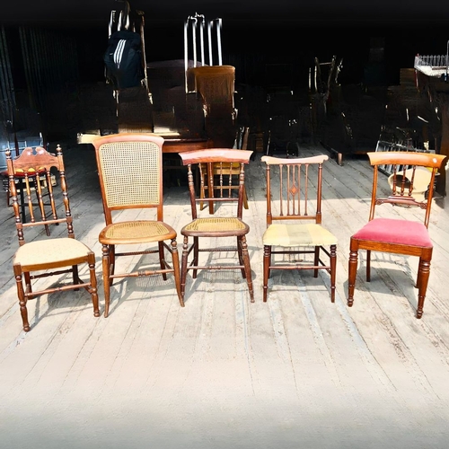 65 - 5 Antique Occasional Hall chairs including rattan examples, Victorian and later