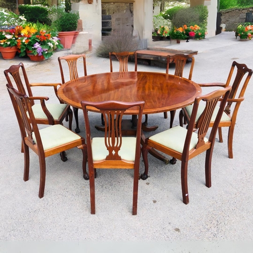 66 - Victorian Dining Room Round Table and 8 Chairs including 2 Servers